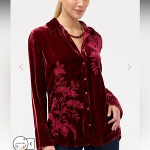 Johnny Was Velvet Vintage Button Down Shirt size Small